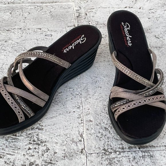 Sketchers Women Sandal Memory Foam Strappy Heel Shoes Size 11 - Picture 4 of 10